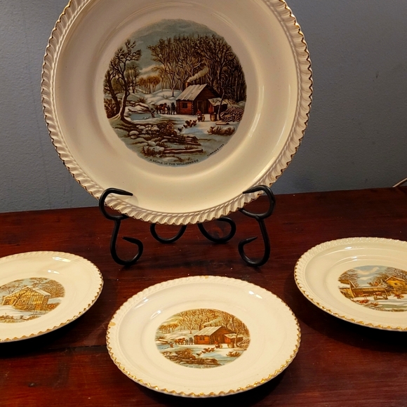 Harkerware U. S. A. Since 1840 Currier & Ives Dinnerware with gold rim - Picture 1 of 9